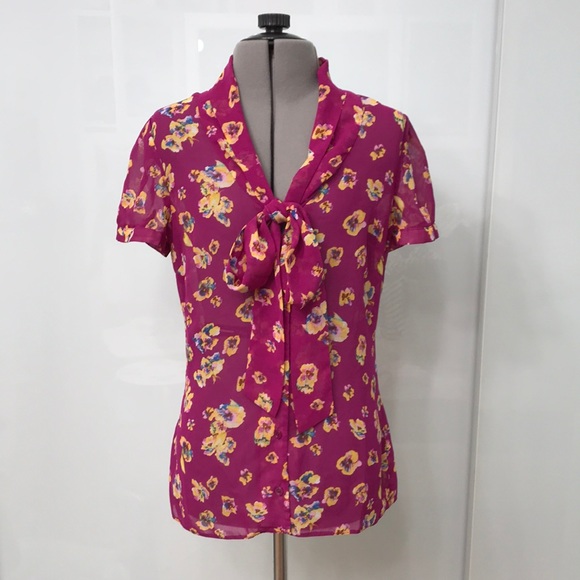 ASOS PUSSY BOW COLLAR FLORAL SHIRT BLOUSE PINK - Picture 1 of 8